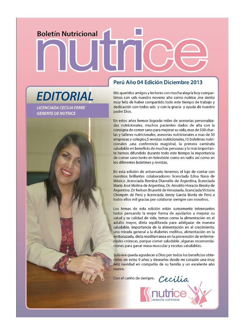 Carátula de Boletín Nutrice - Diciembre 2013
