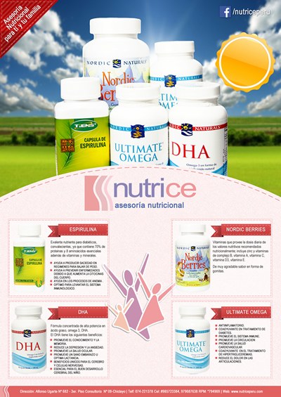 Flyer de suplementos nutricionales de Nutrice; consultar vigencia de productos